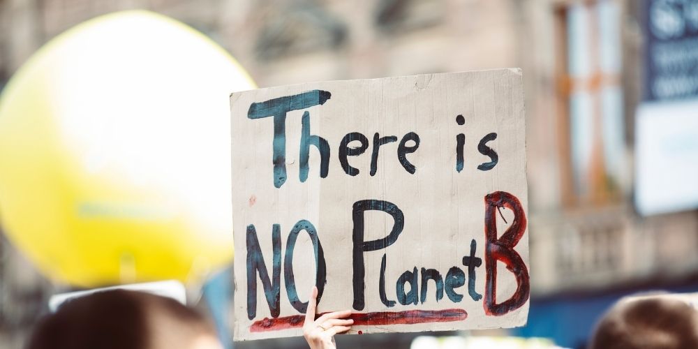 Titelbild mit einem Demoplakat "There is NO Plant B", soll zum Nachdenken über meinen Beitrag "Trägt das Individuum die Verantwortung zur Lösung der Klimakrise?" anregen